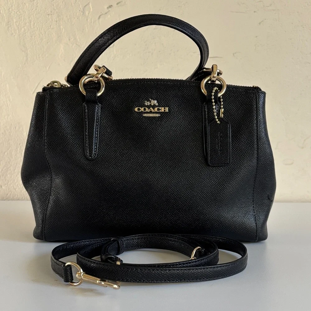 Coach Black Leather Mini Christie Carry‎ All Satchel / Crossbody